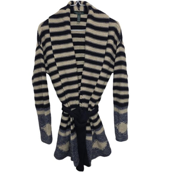 1247 LRL Lauren Jeans Co Oversized Slouchy Striped Cowl Neck Cardigan Sz.M - Picture 1 of 3